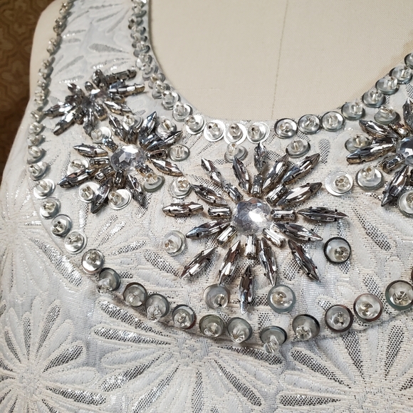 Maggy London White Beaded Cocktail Dress - Picture 7 of 7